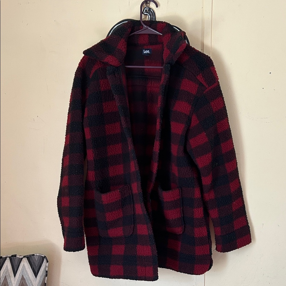 Lee Checkered Red and Black Sherpa Coat